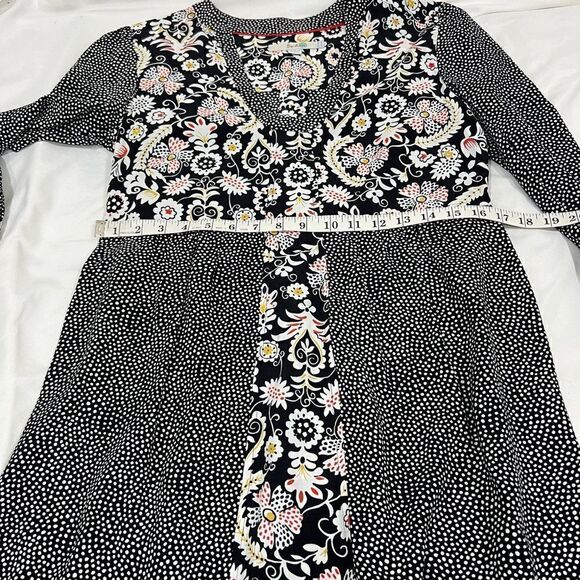 Boden Mollie patchwork polka dots V-neck black Arabesque midi dress size 6R - Picture 10 of 14